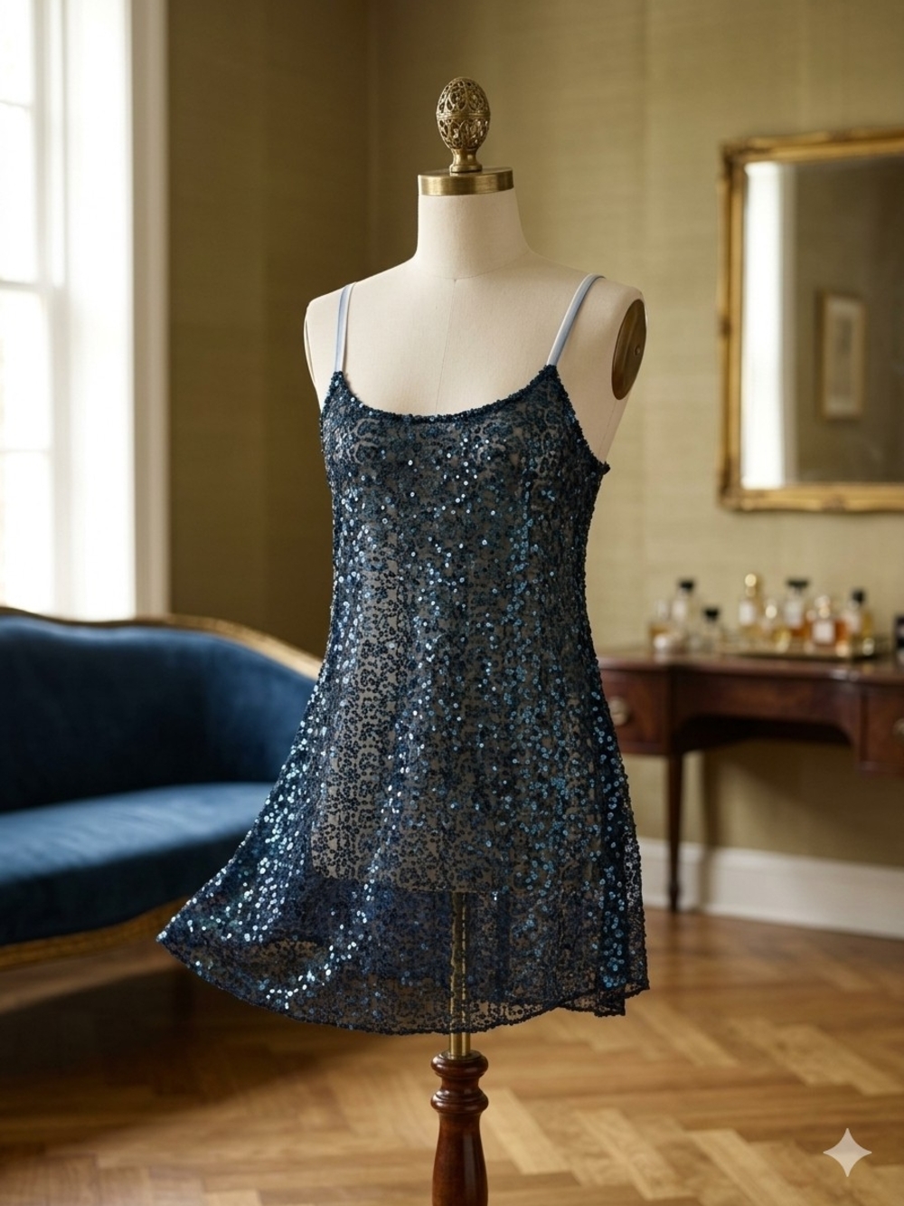 Free People Navy Blue Sequin Slip Chemise